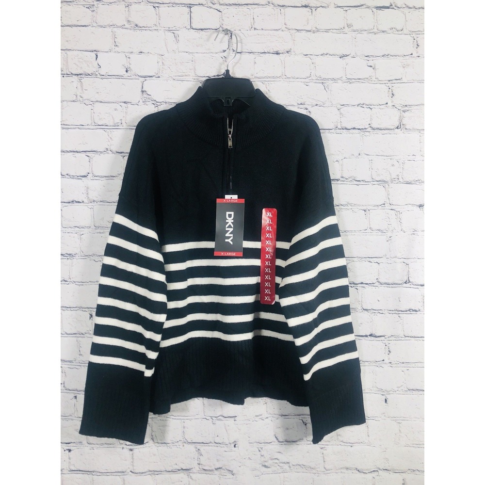 DKNY Women's Quarter Zip Pullover Sweater, Mock Neck, Ribbed Hem, Cuffs Size XL